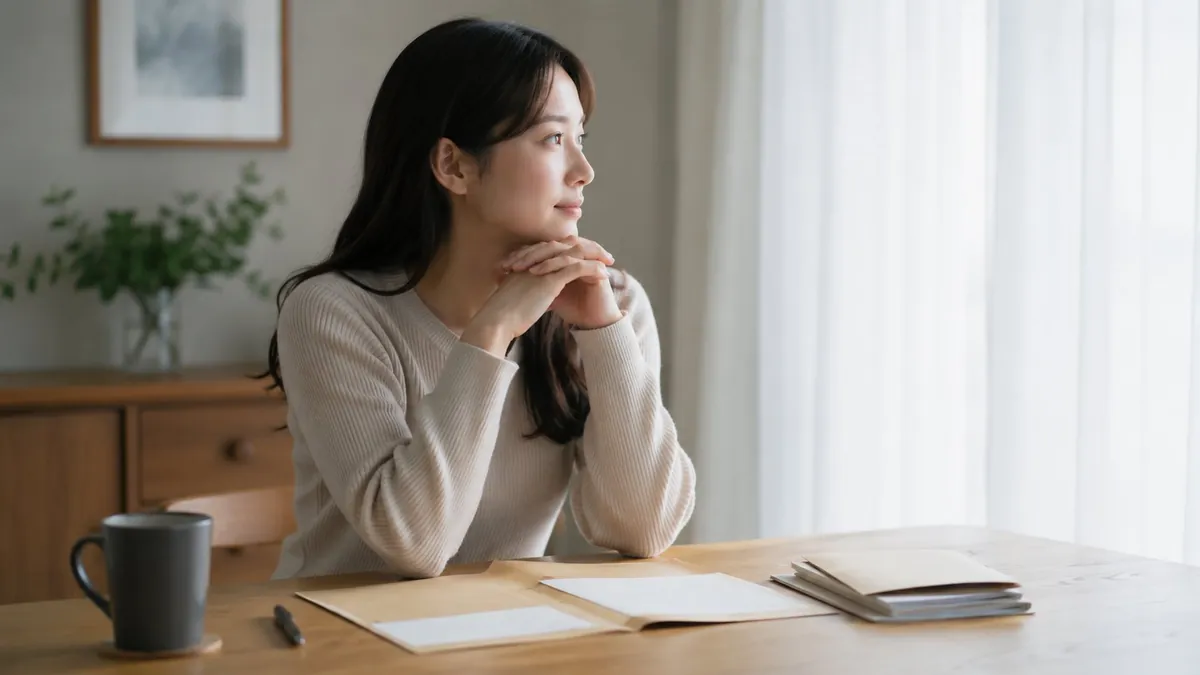 調査報告書を前に今後を考える女性