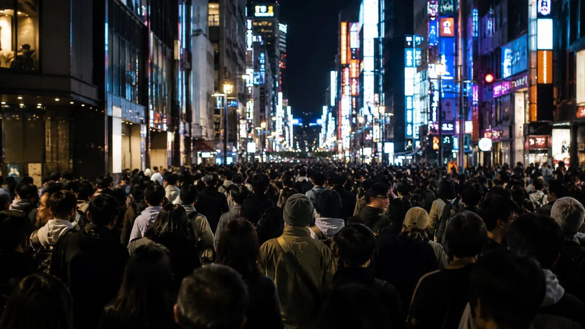 渋谷の繁華街の人混みで尾行調査をするイメージ