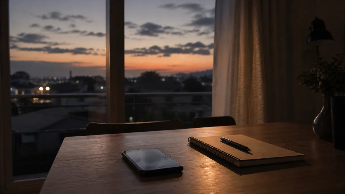 日本の自宅で夫の様子を案じる夕方のテーブル