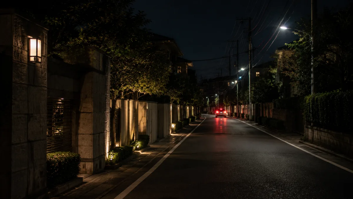 夜の住宅街での張り込み調査のイメージ