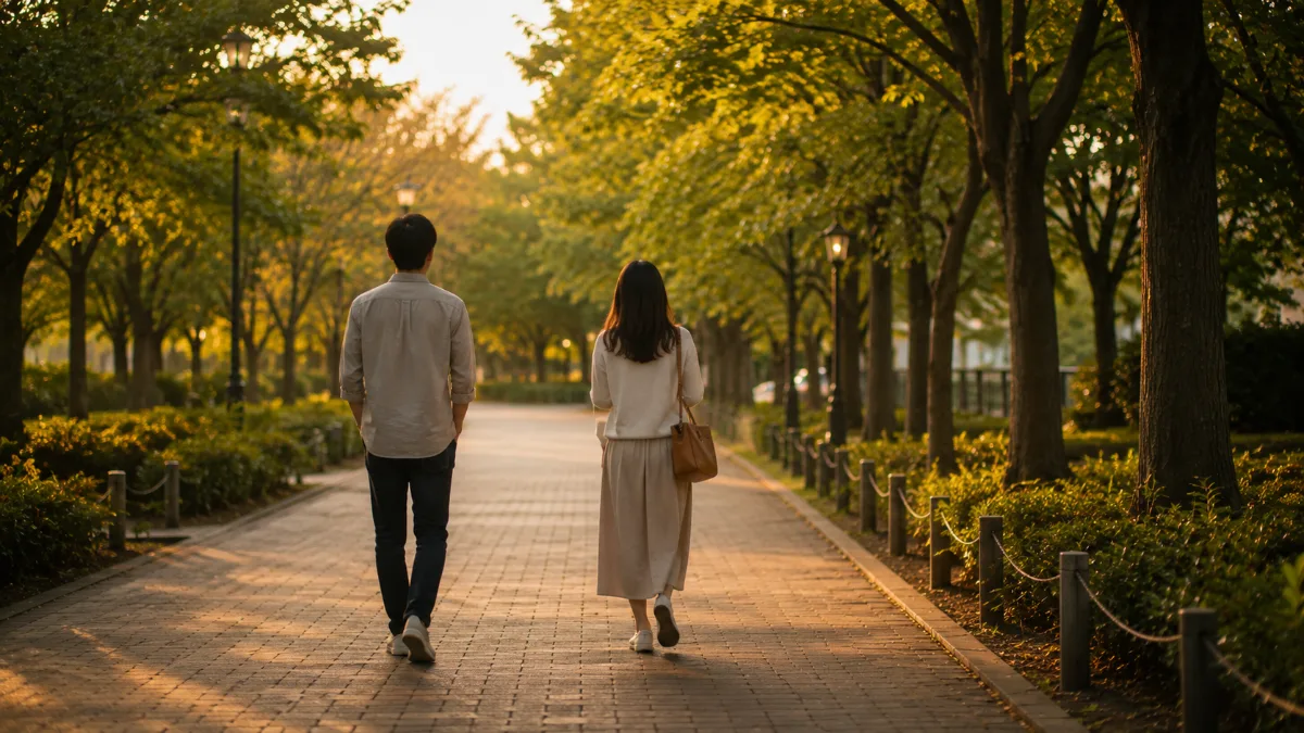 関係を立て直し並んで歩く夫婦の後ろ姿